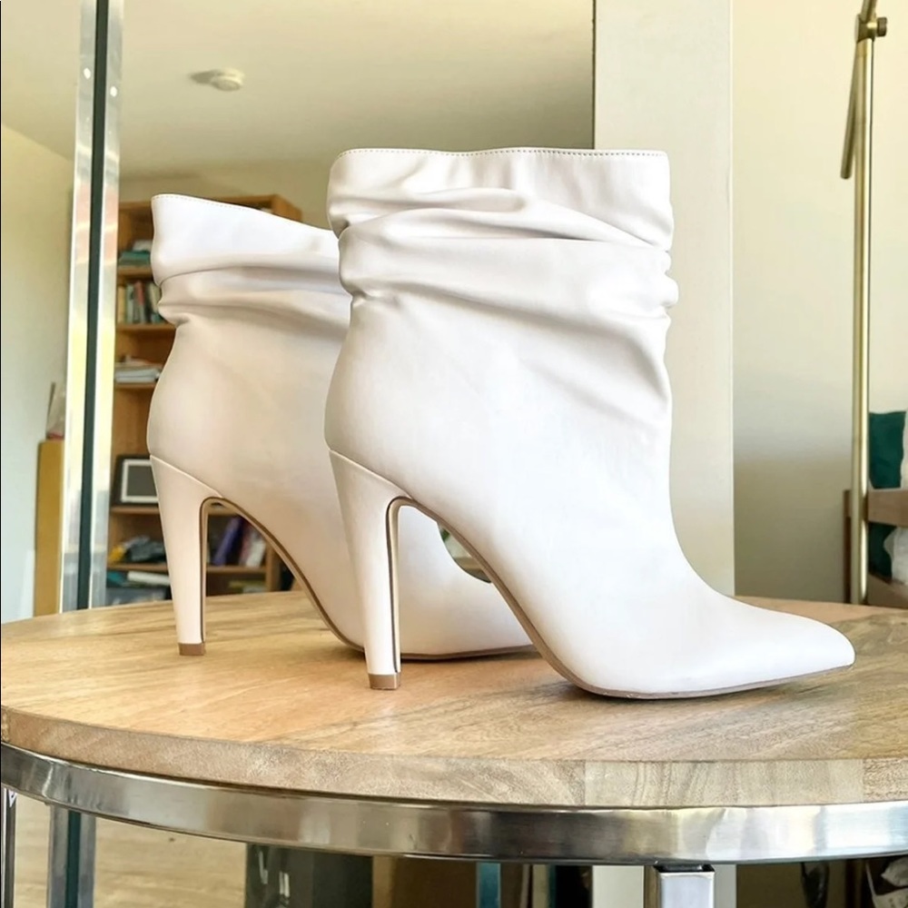White heeled booties
